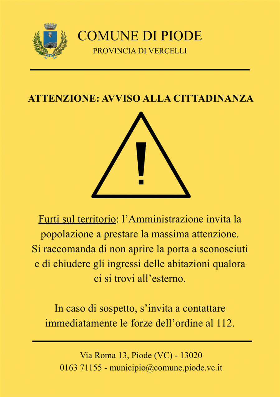 Attenzione: furti sul territorio